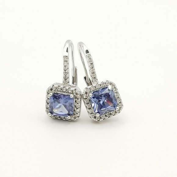 BAMCZ Jewelry - Sterling Silver CZ Sapphire CZ square cut earrings lever backs